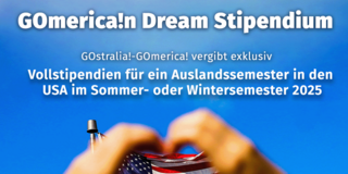 GOmerican Dream Stipendien Hier sieht man eine Person, die ein Herz aus ihren Händen formt und im Hintergrund erkennt man eine US-Flagge.