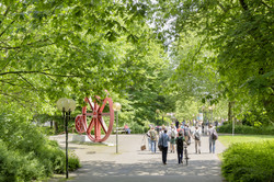 Studierende auf dem Campus Nord im Sommer